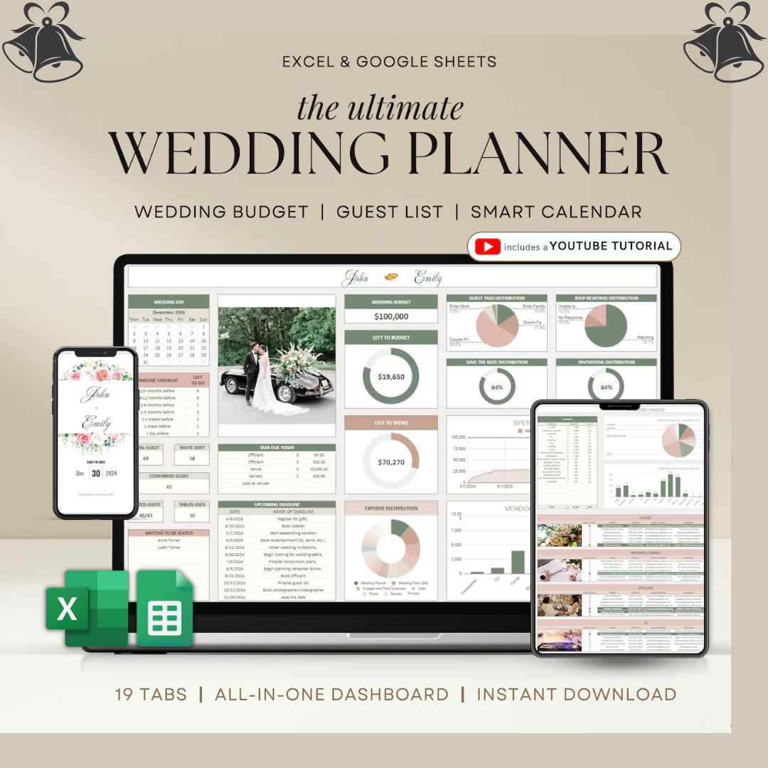 Digital Wedding Planner + Budget & Guest List Tracker